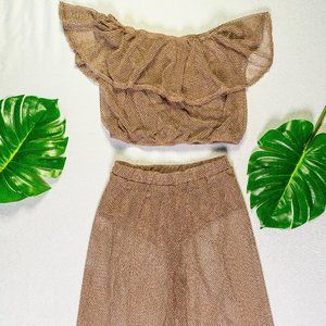 Taupe Fish Net Wide Leg Cover Up 2 Piece